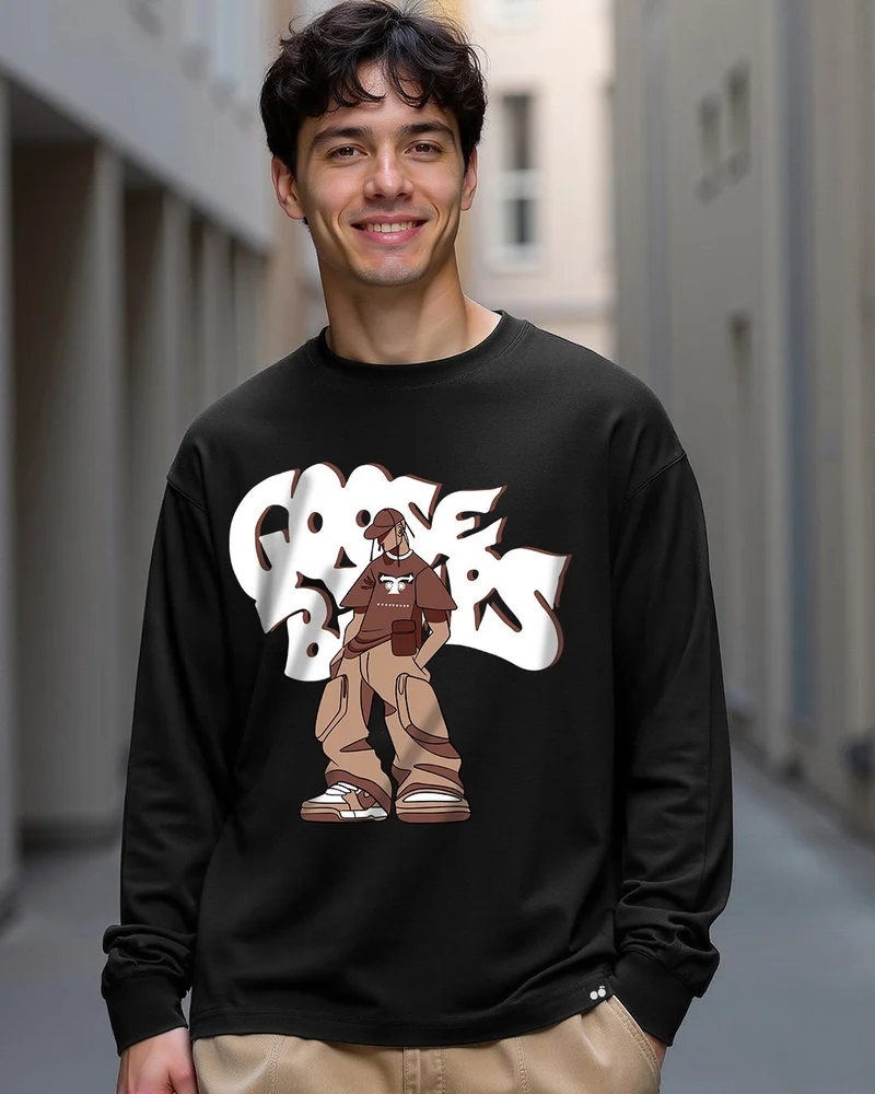 bewakoof Men's Black Goosebumps Graphic Printed Oversized T-shirt