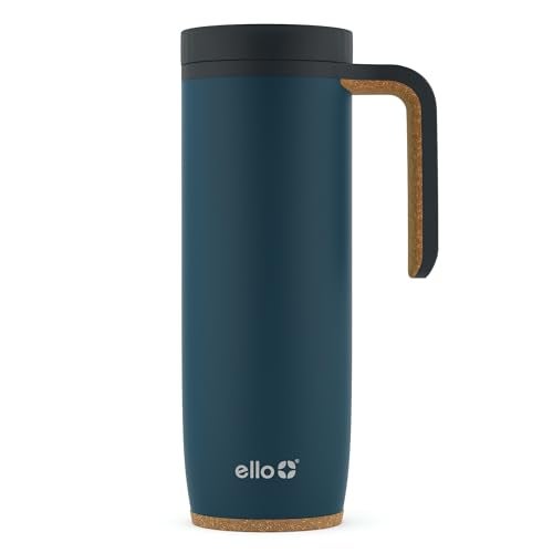 Ello Magnet 18oz Stainless Steel Travel Mug with Handle and Leak Proof Lid | Vacuum Insulated Coffee Cup Keeps Drinks Hot for 5 Hours | BPA Free Tumbler with Built In Coaster, Poseidon - Image 1