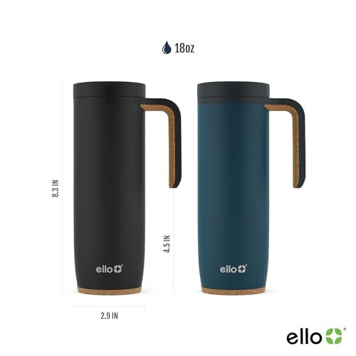 Ello Magnet 18oz Stainless Steel Travel Mug with Handle and Leak Proof Lid | Vacuum Insulated Coffee Cup Keeps Drinks Hot for 5 Hours | BPA Free Tumbler with Built In Coaster, Poseidon - Image 3