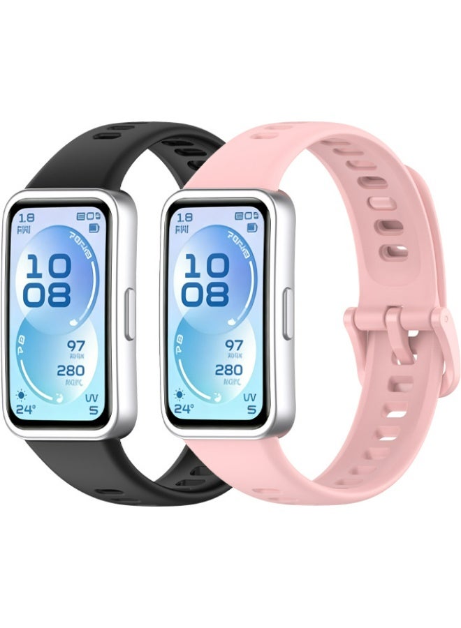 OLYSON 2-Pack TPU Sport Watch Band for Huawei Band 11 / Band 11 Pro, Soft Silicone Breathable Waterproof Replacement Strap, Pink + Black - Image 2