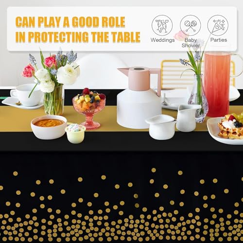 Childom 3 Pack Black and Gold Tablecloths for Events,54"x108" Plastic Table Cloths for Rectangle Tables,Disposable Party Table Covers for New Years Eve Decorations 2026,Holiday Birthday Wedding Dining - Image 3