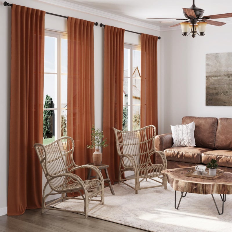Nanspring Terracotta Linen Curtains 84 inches Long 2 Panel Set Back Tab Rod Pocket Rustic Farmhouse Boho Curtains for Living Room Semi Sheer Brick Burnt Orange Bohemian Fall Decor for Dining Room Rust - Image 2