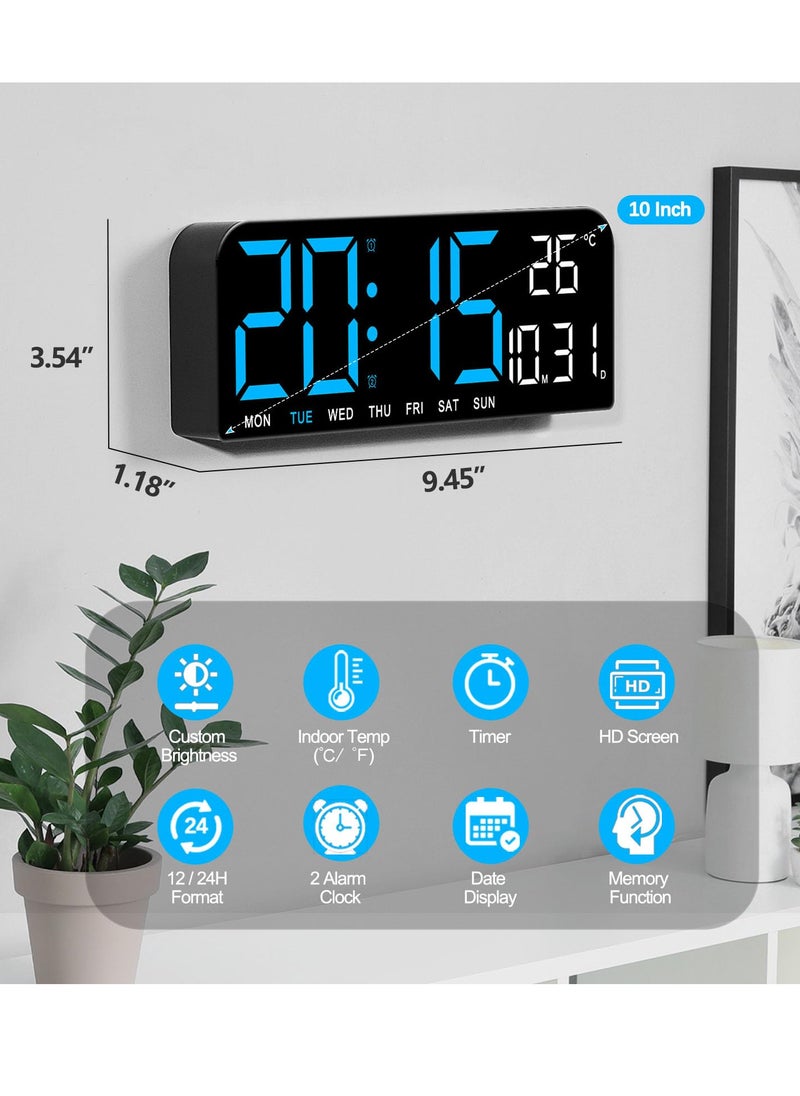 ZERIFAM Digital Clock - Temperature Display Digital Wall Clock, LED Desktop Clock That Can Be Hung Or Placed, Suitable For Offices, Homes, Classrooms, Etc. (Blue)