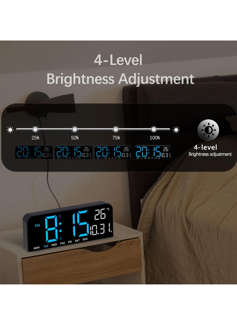 ZERIFAM Digital Clock - Temperature Display Digital Wall Clock, LED Desktop Clock That Can Be Hung Or Placed, Suitable For Offices, Homes, Classrooms, Etc. (Blue)