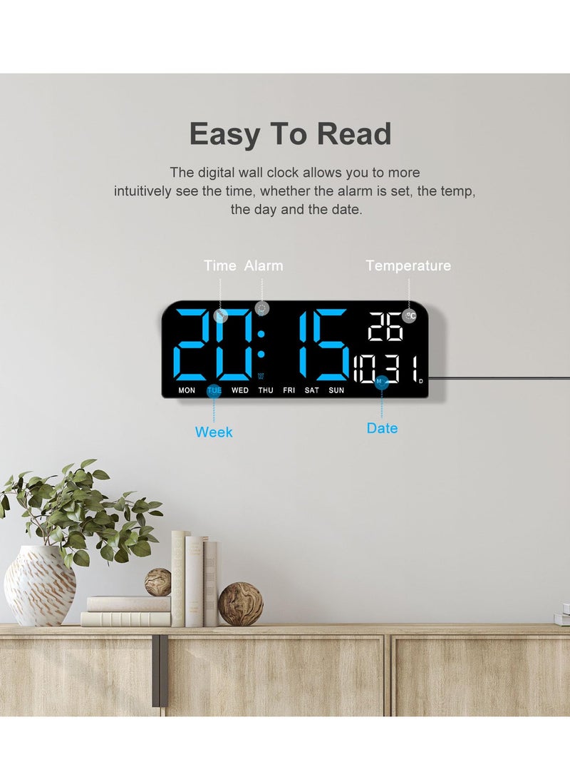 ZERIFAM Digital Clock - Temperature Display Digital Wall Clock, LED Desktop Clock That Can Be Hung Or Placed, Suitable For Offices, Homes, Classrooms, Etc. (Blue)