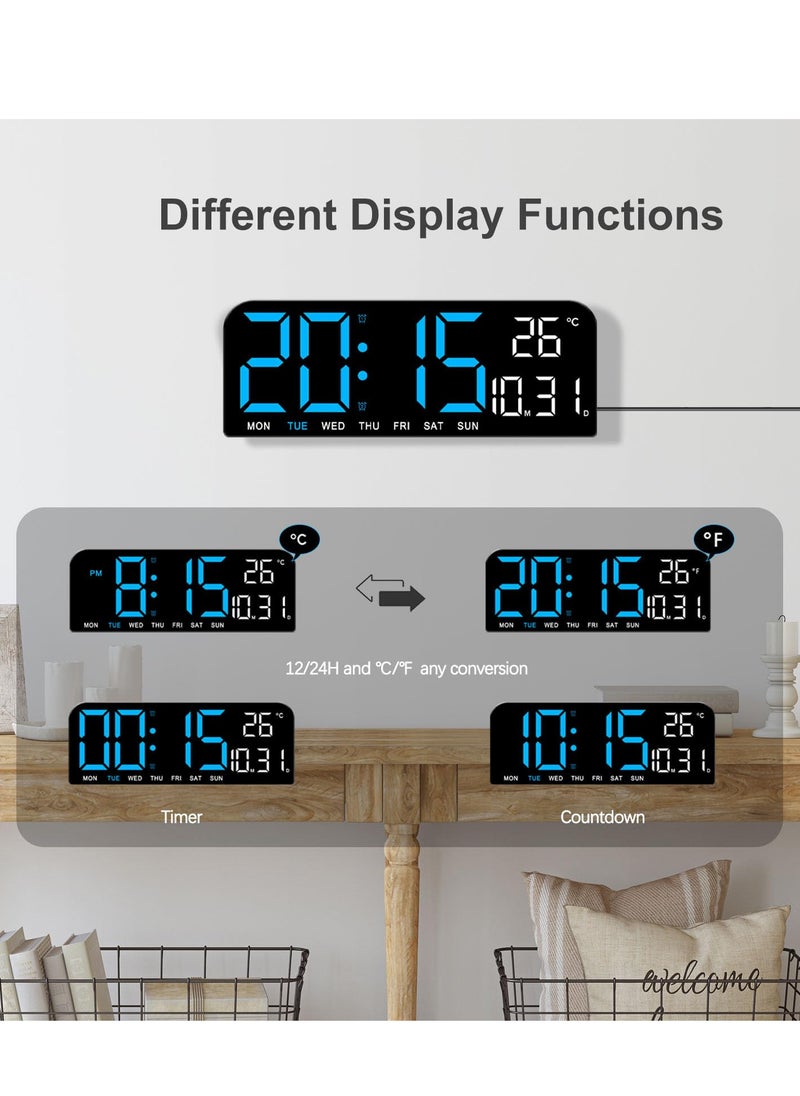 ZERIFAM Digital Clock - Temperature Display Digital Wall Clock, LED Desktop Clock That Can Be Hung Or Placed, Suitable For Offices, Homes, Classrooms, Etc. (Blue)
