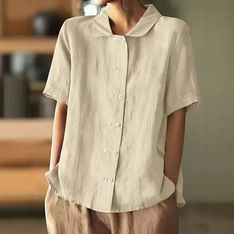 Women's Linen-Cotton Blend Short Sleeve Shirt with Pockets - Image 2
