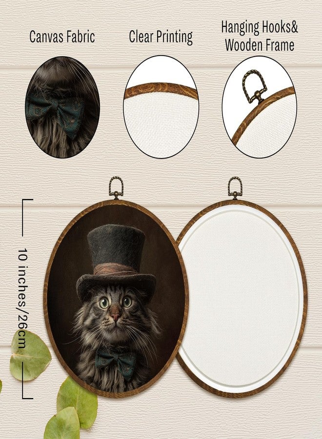 LANBAIHE Vintage Round Wall Art Decor 10x10Inch, Cat Wall Art Framed Canvas Print Decor, Victorian Portrait Animal Art Decor for Home Farmhouse Bedroom Living Room (Cat) - Image 3