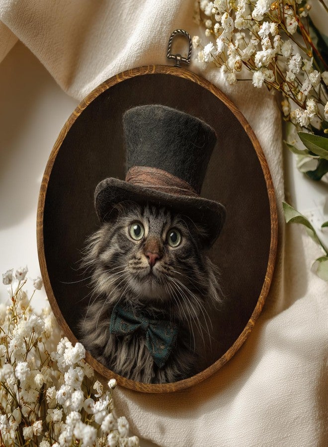 LANBAIHE Vintage Round Wall Art Decor 10x10Inch, Cat Wall Art Framed Canvas Print Decor, Victorian Portrait Animal Art Decor for Home Farmhouse Bedroom Living Room (Cat) - Image 4