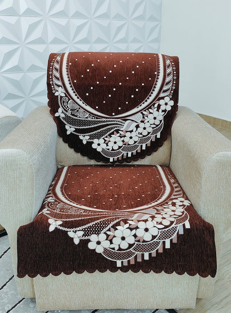 KREEVA Ultrasonic Cut Velvet Chenille Sofa Cover | for 5 Seater (3+1+1) Sofa | (Venue Coffee-Brown_2, 6 Piece Set) | Sofa Slipcovers - Image 1