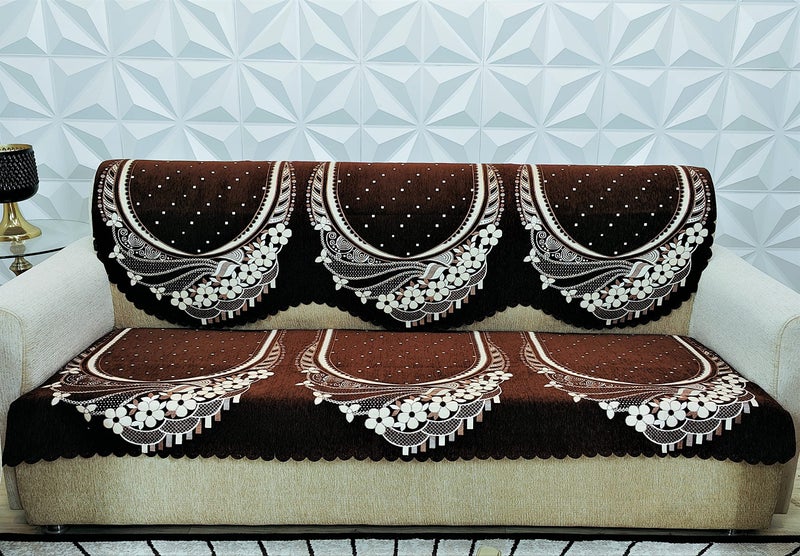 KREEVA Ultrasonic Cut Velvet Chenille Sofa Cover | for 5 Seater (3+1+1) Sofa | (Venue Coffee-Brown_2, 6 Piece Set) | Sofa Slipcovers - Image 3