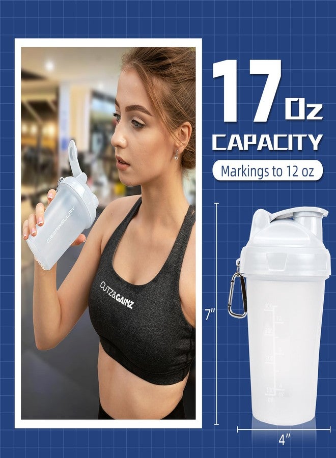 CREAWELLAY مجموعة من 3 زجاجات خلط من CREAWELLAY لخلطات البروتين، زجاجة خلط بروتين صغيرة سعة 17 أونصة بمقبض، أكواب خلط رياضية مع كرة خلط لما قبل التمرين، خالية من مادة BPA وآمنة للغسل في غسالة الصحون (أبيض، وردي، أزرق) - Image 2