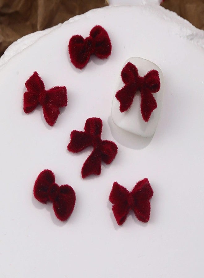 UCCASA 30Pcs Velvet Red Bow Nail Charms Valentine's 3D Red Bow Art Supplies for Acrylic Nails Winter Style Flocked Butterfly Knot Nail Gems and Charms Nail Jewelry for Women DIY Nail Decoration Accessories - Image 3