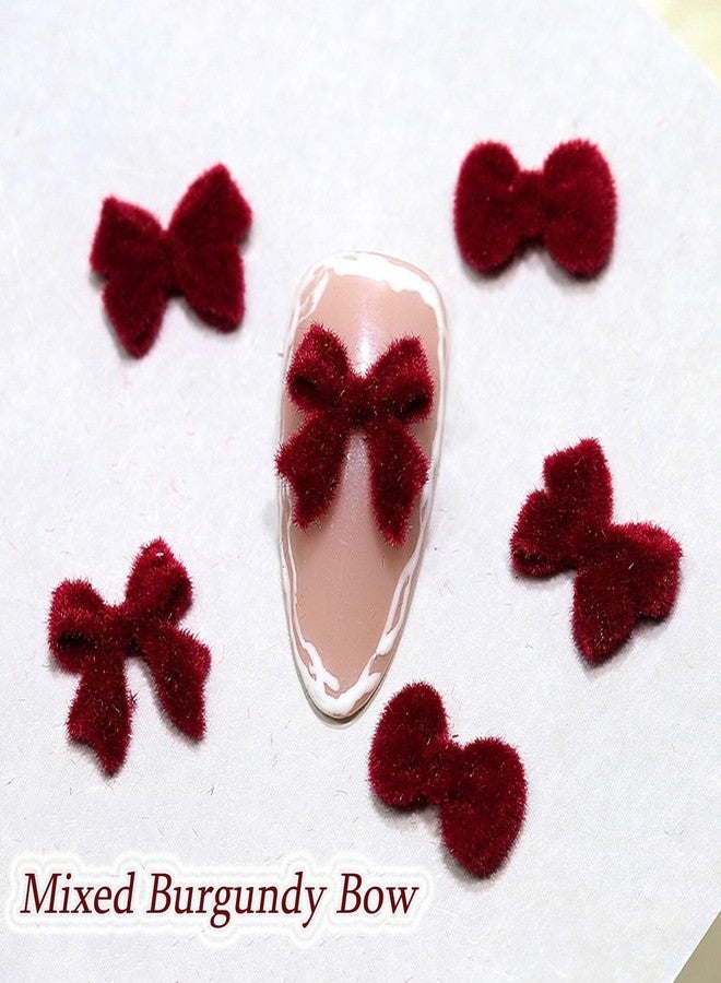 UCCASA 30Pcs Velvet Red Bow Nail Charms Valentine's 3D Red Bow Art Supplies for Acrylic Nails Winter Style Flocked Butterfly Knot Nail Gems and Charms Nail Jewelry for Women DIY Nail Decoration Accessories - Image 2
