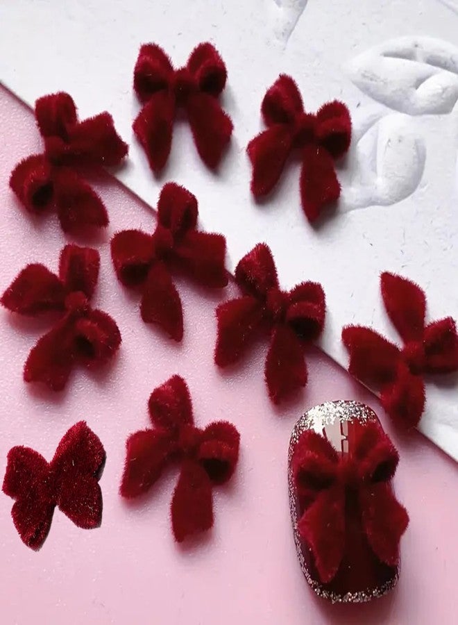 UCCASA 30Pcs Velvet Red Bow Nail Charms Valentine's 3D Red Bow Art Supplies for Acrylic Nails Winter Style Flocked Butterfly Knot Nail Gems and Charms Nail Jewelry for Women DIY Nail Decoration Accessories - Image 1
