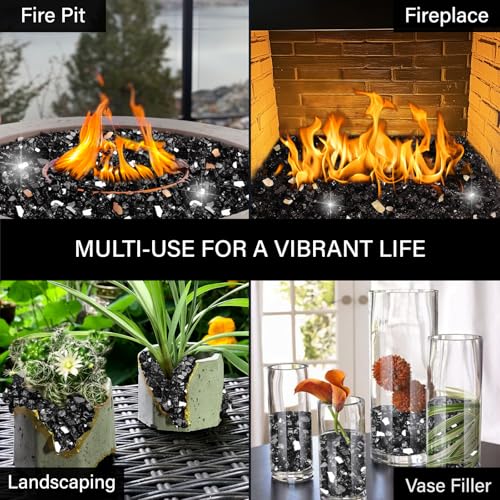 NUPICK 20 Pound Fire Glass, 1/2 Inch Reflective Fire Glass, Fit with Fire Pit Glass and Fireplace Glass, Black - Image 5