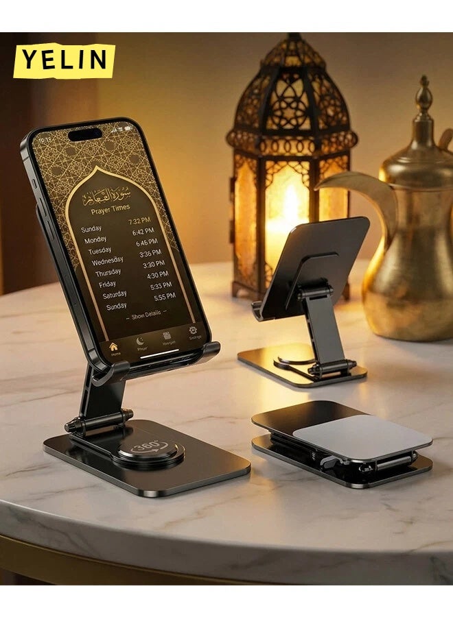 YELIN Adjustable Phone Stand for Desk - 360 Rotating Foldable Cell Phone Holder Desktop Portable Cellphone Stand, Office Desk Accessories for iPhone 17 16 15 14 13 Pro Max, 4-10” Smartphones, iPad - Image 1