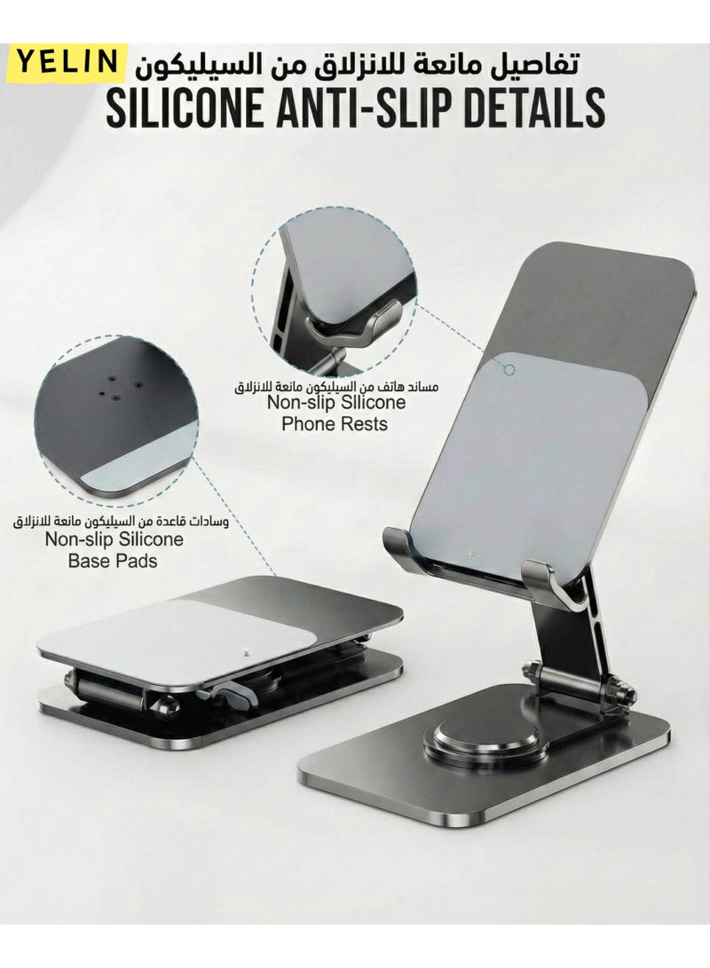 YELIN Adjustable Phone Stand for Desk - 360 Rotating Foldable Cell Phone Holder Desktop Portable Cellphone Stand, Office Desk Accessories for iPhone 17 16 15 14 13 Pro Max, 4-10” Smartphones, iPad - Image 2