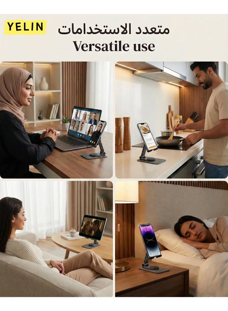 YELIN Adjustable Phone Stand for Desk - 360 Rotating Foldable Cell Phone Holder Desktop Portable Cellphone Stand, Office Desk Accessories for iPhone 17 16 15 14 13 Pro Max, 4-10” Smartphones, iPad - Image 5
