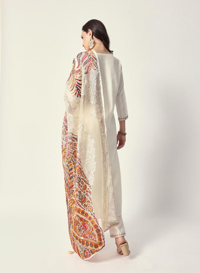 ISHIN Women's Off White Rayon Textured Tunic Full Palazzo Regular Fit Kurta Set - Image 5