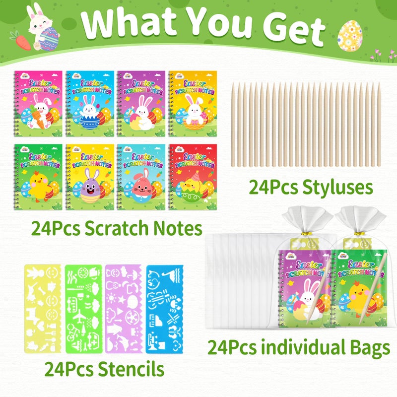 ZMLM Easter Classroom Gifts For Students: 24 Pack Scratch Rainbow Art Notebook Paper, Party Favors For Kids 4-8, Birthday Goodie Bags Stuffers, Student Prizes From Teacher, Kindergarten Toy - Image 2
