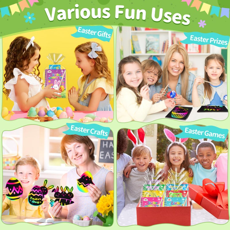 ZMLM Easter Classroom Gifts For Students: 24 Pack Scratch Rainbow Art Notebook Paper, Party Favors For Kids 4-8, Birthday Goodie Bags Stuffers, Student Prizes From Teacher, Kindergarten Toy - Image 4