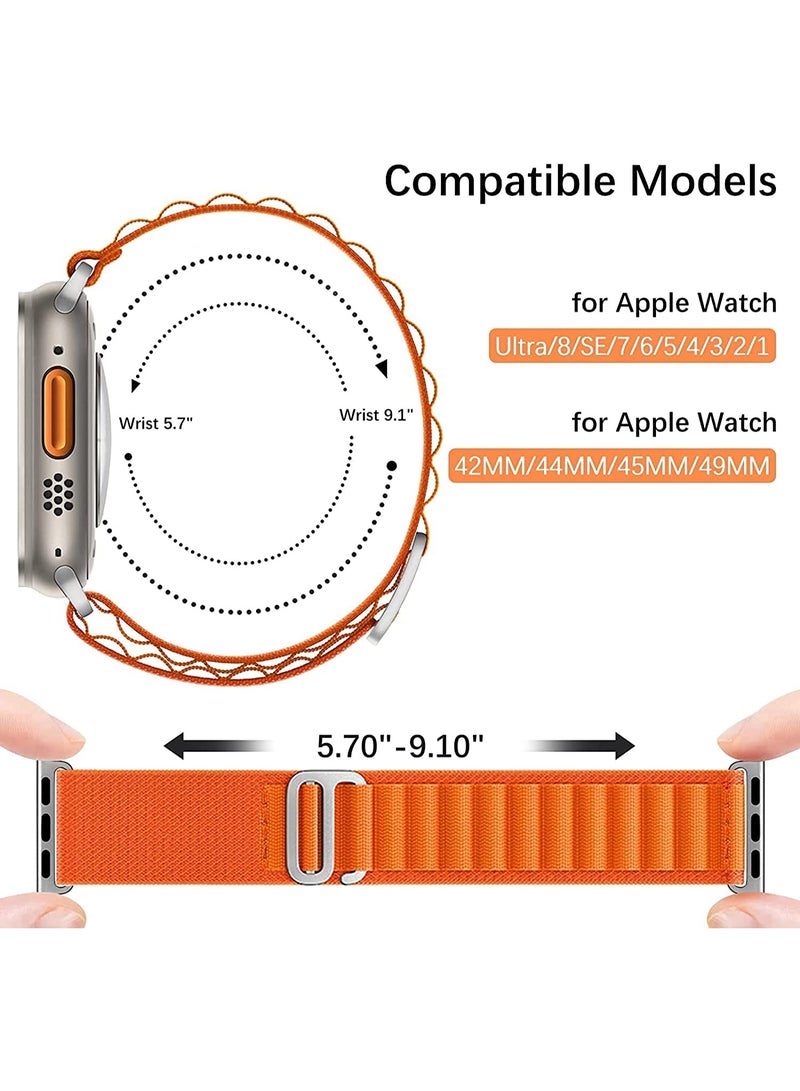 Watch Alpine Loop Band 49mm 45mm 44mm 42mm Nylon Woven Sport Strap Compatible with Apple Watch Ultra Series 8 7 SE 6 5 4 3 2 – Durable & Adjustable Replacement Band, Orange - Image 3