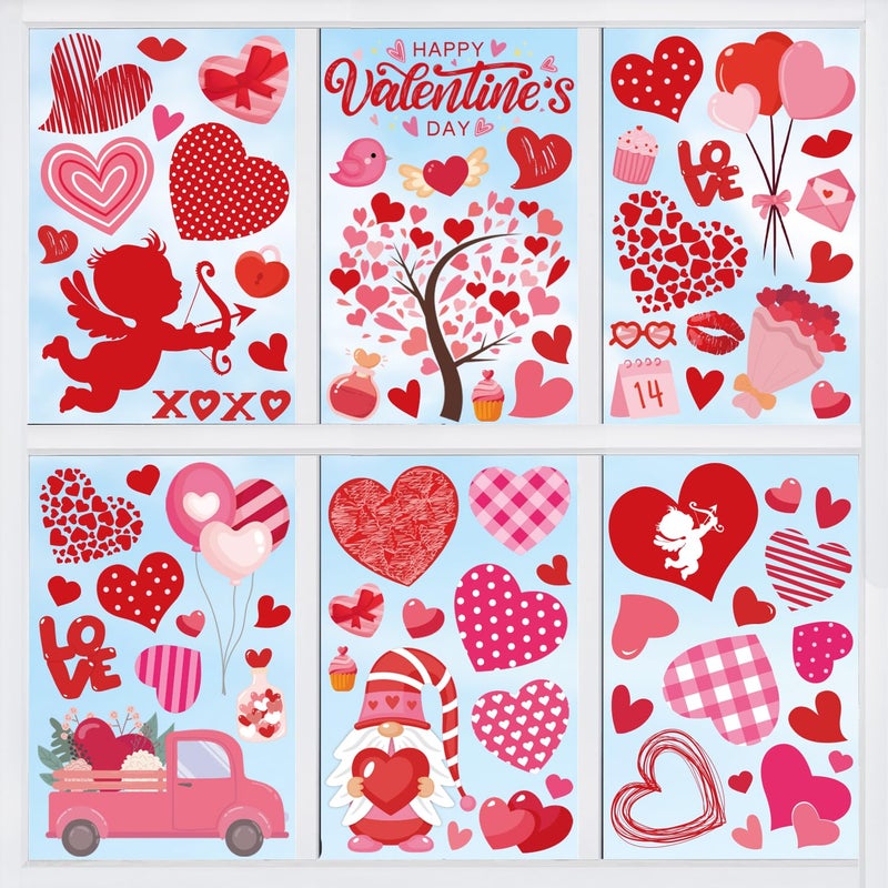 Zevulizen Valentineâ€™s Day Window Clings, 8 Sheet Happy Valentine Window Clings Double-Sided Heart Stickers for Home Classroom Wedding Anniversary Party - Image 1