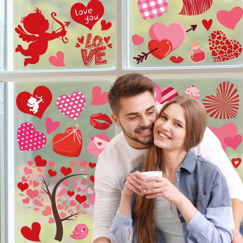 Zevulizen Valentineâ€™s Day Window Clings, 8 Sheet Happy Valentine Window Clings Double-Sided Heart Stickers for Home Classroom Wedding Anniversary Party - Image 2