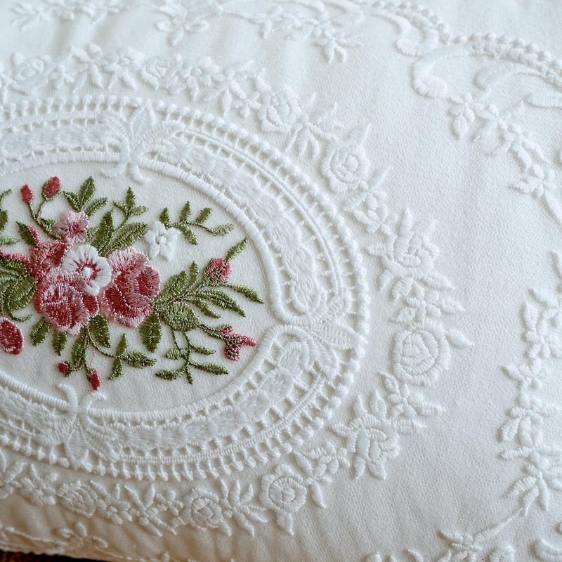 vctops Boho White Cotton Pillow Covers 12x20 Inch Lace Embroidery Ruffle Pillow Covers Vintage Lumbar Couch Cushion Case for Wedding Chair Sofa Living Room (FS White,12"x20") - Image 5