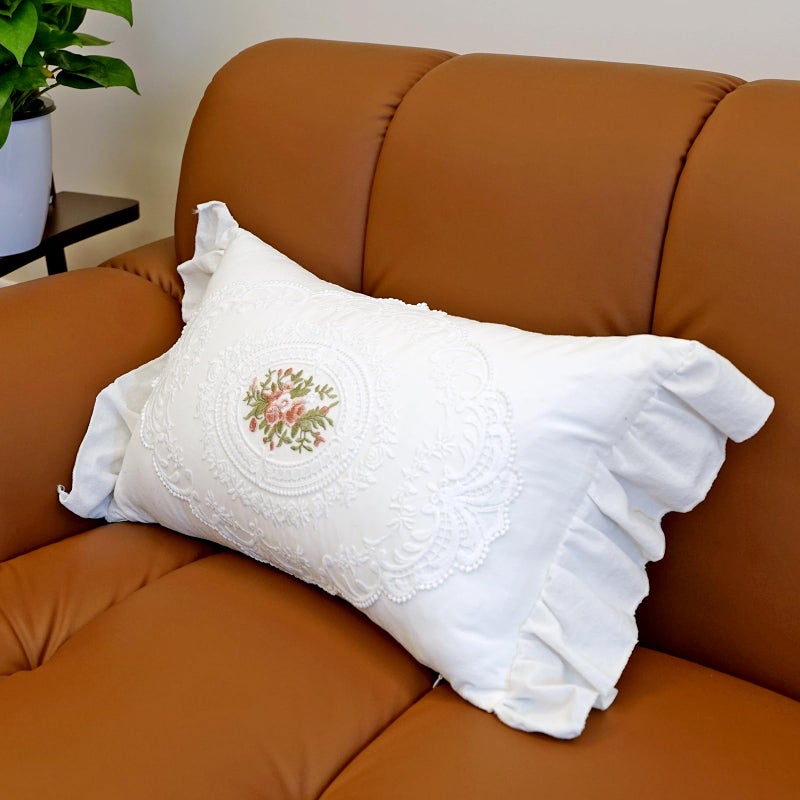 vctops Boho White Cotton Pillow Covers 12x20 Inch Lace Embroidery Ruffle Pillow Covers Vintage Lumbar Couch Cushion Case for Wedding Chair Sofa Living Room (FS White,12"x20") - Image 4
