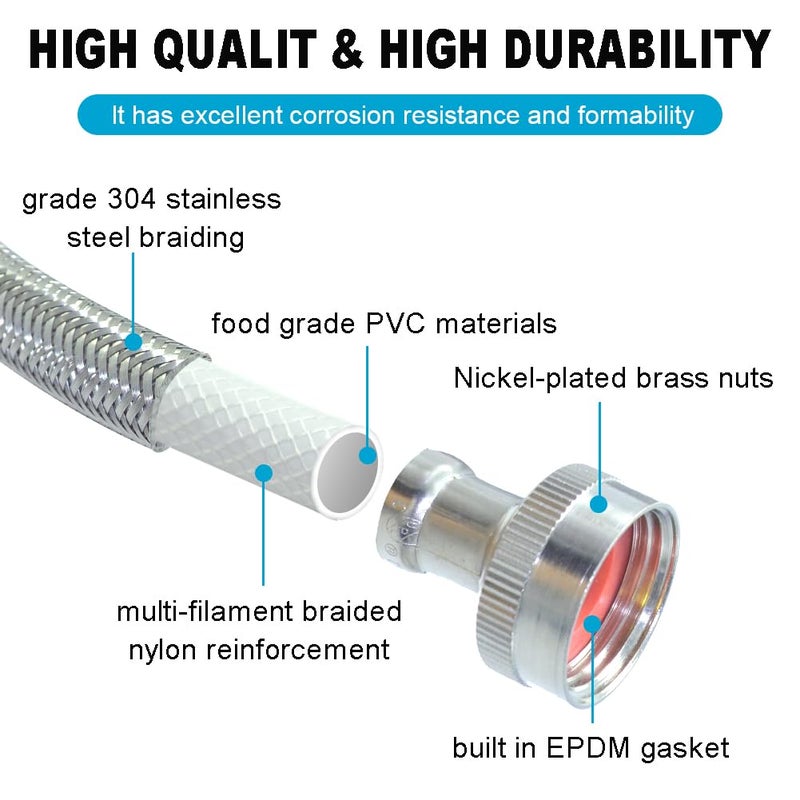 TT FLEX Washing Machine Hoses 6 FT, Braided Stainless Steel Washer Hoses with 3/4" FHT Connector, Washing Machine Water Supply Line - Image 3