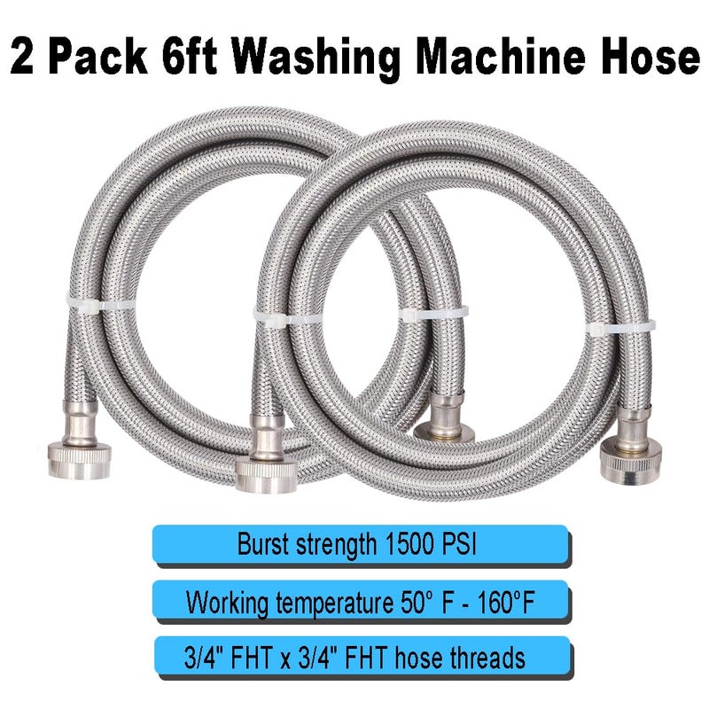 TT FLEX Washing Machine Hoses 6 FT, Braided Stainless Steel Washer Hoses with 3/4" FHT Connector, Washing Machine Water Supply Line - Image 5