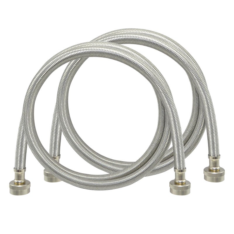 TT FLEX Washing Machine Hoses 6 FT, Braided Stainless Steel Washer Hoses with 3/4" FHT Connector, Washing Machine Water Supply Line - Image 1