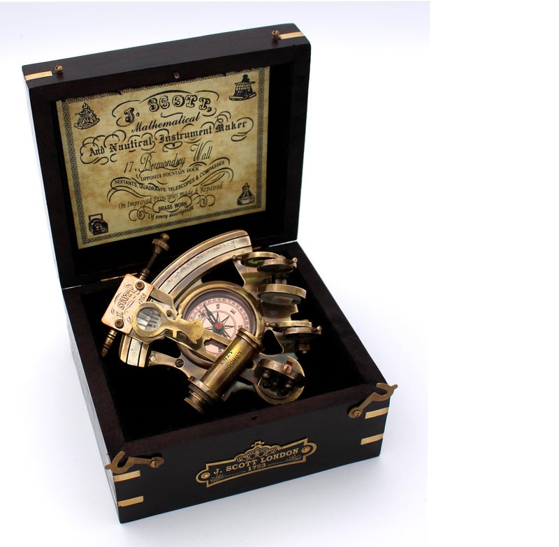 OCEAN REPLICAS Handmade Astrolabe Brass Sextant inbuild Compass with Hardwood Box. - Image 1