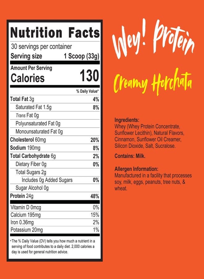 Wey! Protein Horchata - Whey Protein, Traditional Mexican Flavor, Sugar-Free, Gluten-Free, 23g Protein, Made in USA (30 Servings, 2.2lbs) - Image 2