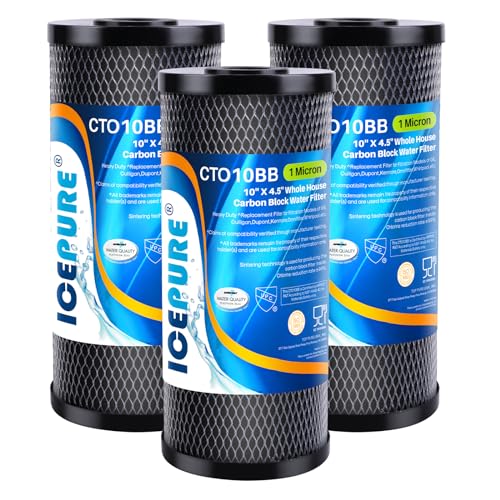 ICEPURE 10"X4.5",1 Microns Whole House Sediment Activated Carbon Water Filter Compatible with Dupont WFHDC8001,EP Series,EPM Series,CB-BB-10, GE FXHTC, GXWH40L, GXWH35F, GNWH38S, CTO10BB,3PACK - Image 1