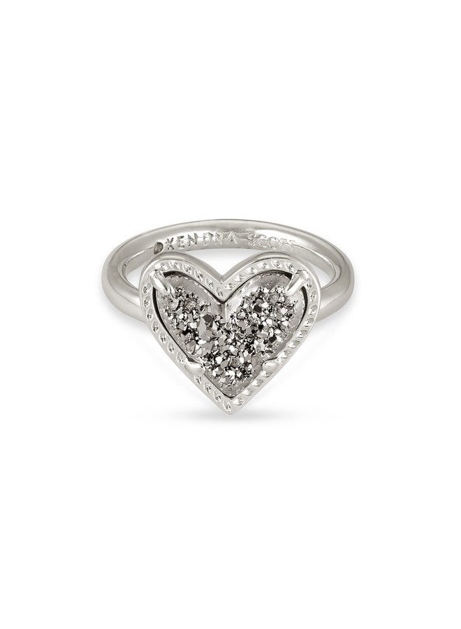 Kendra Scott Ari Heart Band Ring in Rhodium-Plated Brass, Platinum Drusy, Fashion Jewelry for Women, Size 9 - Image 1