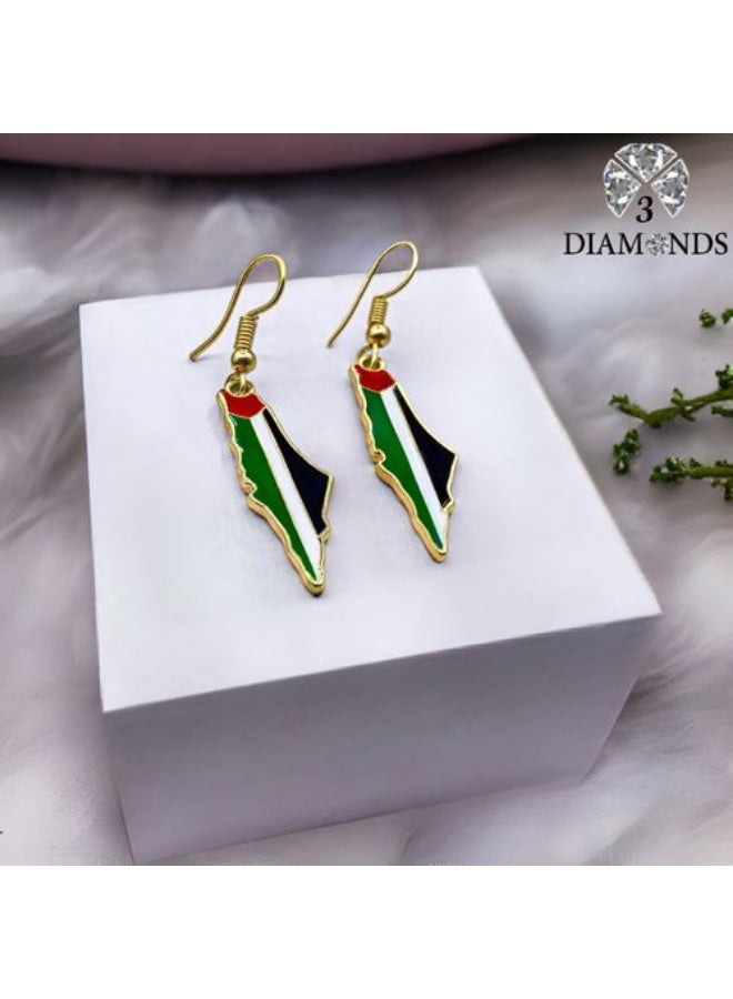 Gold Plated Flag Map Drop Earrings – Lightweight Daily Style
