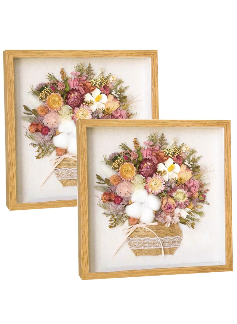 General 2pcs Shadow Box Frame Display Case 8x8'', Dried Flower Photo Frame, 3D Picture Frame Display Case Deeper 3cm with Transparent Acrylic Panel for Photos, DIY Crafts, Wedding Souvenir (Wood Color 8x8)  - Image 1
