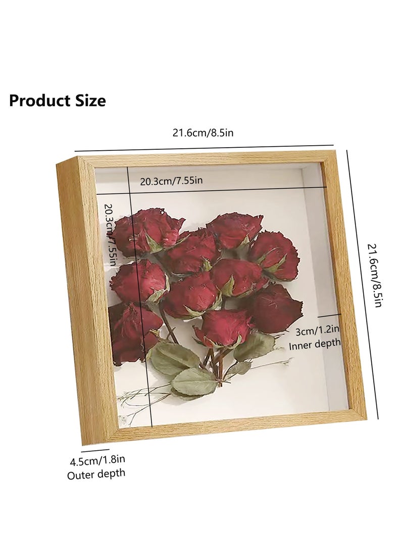 General 2pcs Shadow Box Frame Display Case 8x8'', Dried Flower Photo Frame, 3D Picture Frame Display Case Deeper 3cm with Transparent Acrylic Panel for Photos, DIY Crafts, Wedding Souvenir (Wood Color 8x8)  - Image 2
