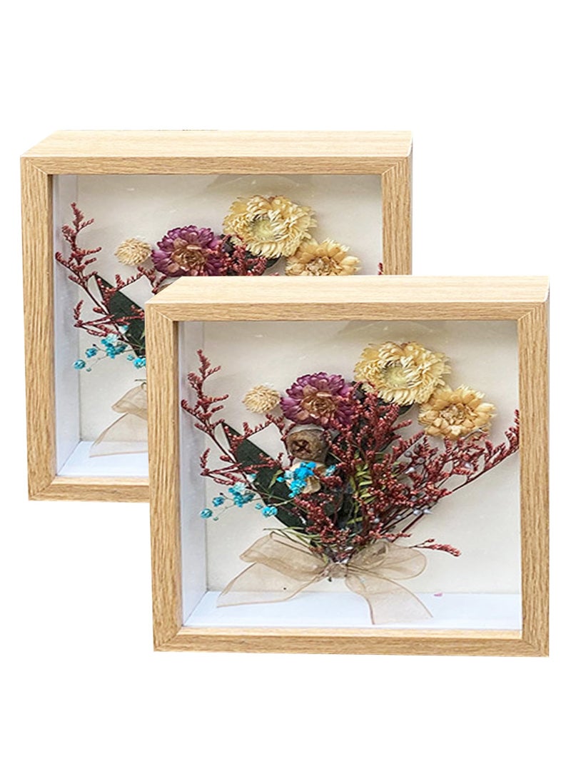 General 2pcs Shadow Box Frame Display Case 8x8'', Dried Flower Photo Frame, 3D Picture Frame Display Case Deeper 3cm with Transparent Acrylic Panel for Photos, DIY Crafts, Wedding Souvenir (Wood Color 8x8)  - Image 3