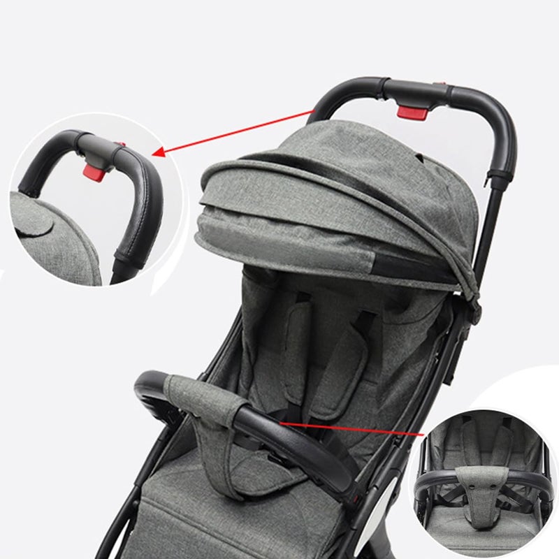ROMIRUS غطاء مقبض عربة الأطفال ROMIRUS متوافق مع عربة YOYO3، ملحقات شريط الحماية، بسحاب مفتوح، جلد نباتي أسود - Image 2