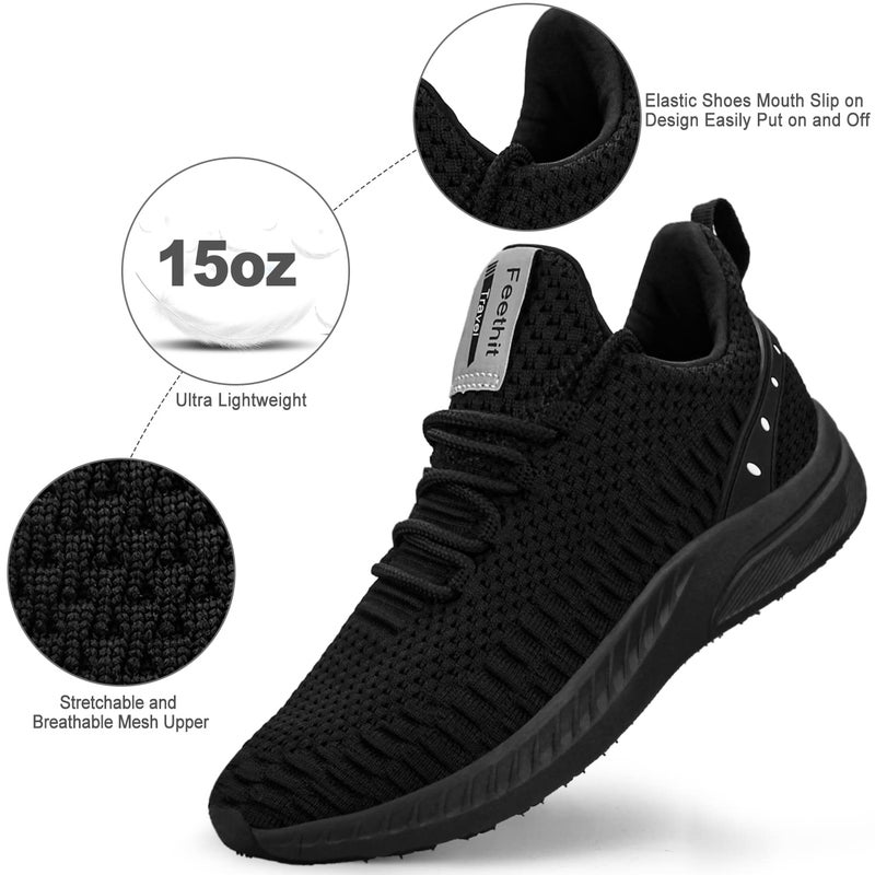 Feethit Mens Slip On Walking Shoes Blade Tennis Shoes Non Slip Running Shoes Lightweight Workout Shoes Breathable Mesh Fashion Sneakers All Black Size 12 - Image 3