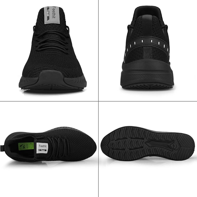 Feethit Mens Slip On Walking Shoes Blade Tennis Shoes Non Slip Running Shoes Lightweight Workout Shoes Breathable Mesh Fashion Sneakers All Black Size 12 - Image 5