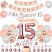 Cheereveal 15th Birthday Decorations for Girls Rose Gold Mis Quince 15 Banner Cake Topper Quinceanera Decor Cheers to 15 Years Decorations Number 15 Foil Balloon for Fifteen Birthday Party - Image 2