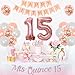 Cheereveal 15th Birthday Decorations for Girls Rose Gold Mis Quince 15 Banner Cake Topper Quinceanera Decor Cheers to 15 Years Decorations Number 15 Foil Balloon for Fifteen Birthday Party - Image 4