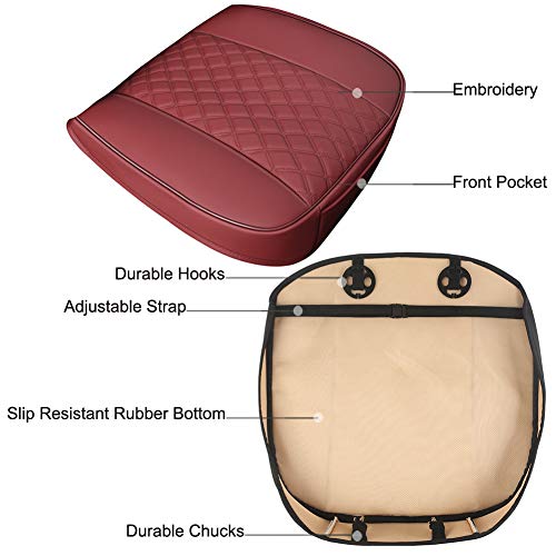 Black Panther غطاء مقعد السيارة الأمامي من بلاك بانثر قطعة واحدة من جلد PU متوافق مع 90% من المركبات، تطريز، مضاد للانزلاق وقاعدة كاملة التغطية W55cm*D54cm(21.65''*21.26'') (قطعة واحدة، بورغندي) - Image 2