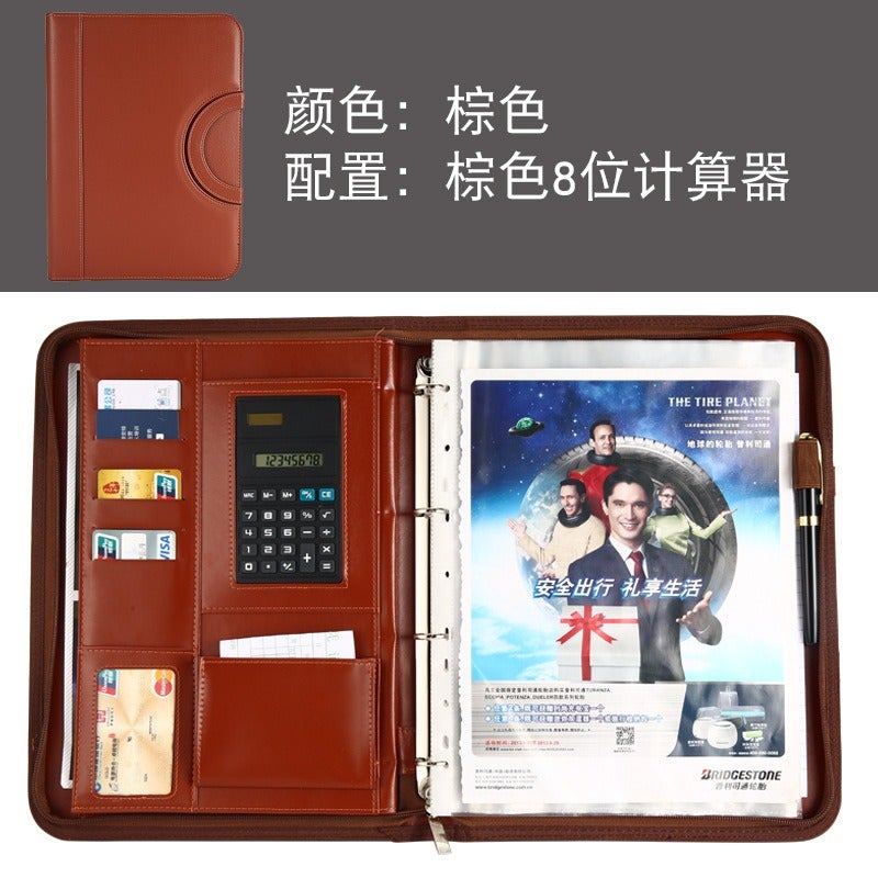 Zhe Ben Hang Multifunctional Leather A4 Zipper File Folder with Handle, Large Capacity Business Meeting Manager Organizer - Image 1