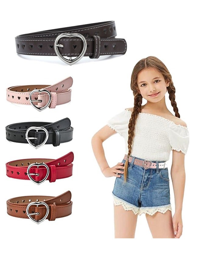 GNAFOTU 5 Pieces Girls Belt Cute Heart Shape With Metal Buckle Elastic Stretch Adjustable Waist Belt for Girls Jeans Dress - Image 1